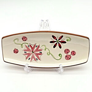 Stangl Pottery Carnival Tray 10" Footed Serving Bread MCM Pink Green Black